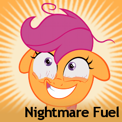 Size: 250x250 | Tagged: safe, scootaloo, g4, meta, nightmare fuel, snappleloo, spoilered image joke