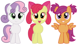 Size: 5000x2899 | Tagged: safe, artist:jennieoo, apple bloom, scootaloo, sweetie belle, g4, alternate hairstyle, cutie mark crusaders, pigtails, ponytail, show accurate, simple background, transparent background, twintails, vector