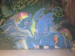 Size: 1000x750 | Tagged: safe, artist:scarab, rainbow dash, g4, chalk, chalkboard, photo, rainbow, traditional art