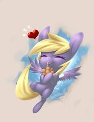 Size: 1449x1863 | Tagged: safe, artist:eosphorite, derpy hooves, pegasus, pony, g4, female, heart, mare, muffin, solo, straw, that pony sure does love muffins