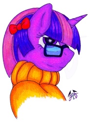 Size: 368x500 | Tagged: safe, artist:lunarlight-prism, twilight sparkle, g4, cartoon network, clothes, cosplay, costume, crossover, dressup, glasses, parody, ribbon, scooby-doo!, sweater, velma dinkley