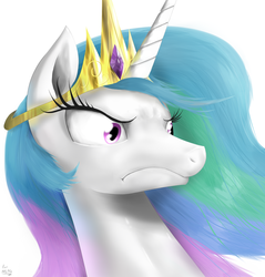 Size: 1910x2000 | Tagged: dead source, safe, artist:mlpanon, princess celestia, pony, g4, angry, female, reaction image, simple background, solo, white background