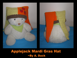 Size: 1388x1038 | Tagged: safe, applejack, g4, hat, jester hat, photo, teddy bear