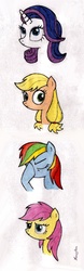 Size: 689x2211 | Tagged: safe, artist:nancyksu, applejack, fluttershy, rainbow dash, rarity, g4, alternate hairstyle, traditional art