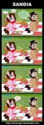 Size: 919x2600 | Tagged: safe, artist:shinta-girl, oc, oc only, pony, unicorn, carrot, comic, eating, female, food, horn, male, mare, picnic, pie, sitting, spanish, stallion