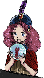 Size: 212x371 | Tagged: artist needed, source needed, safe, pinkie pie, human, g4, blushing, crystal ball, female, fortune teller, humanized, lowres, open mouth, romani, smiling, solo, turban