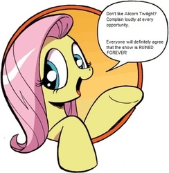 Size: 421x431 | Tagged: safe, idw, fluttershy, pony, friendship is magic #3, g4, my little pony: friendship is magic (idw), bad advice fluttershy, exploitable meme, female, meme, meta, op is trying to start shit, ruined forever, solo