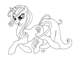 Size: 2456x1881 | Tagged: dead source, safe, artist:karla-chan, trixie, pony, unicorn, g4, female, mare, monochrome, open mouth, simple background, solo, white background