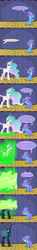 Size: 1280x8613 | Tagged: safe, artist:evil-dec0y, princess celestia, queen chrysalis, changeling, changeling queen, pony, unicorn, comic:trixie vs., g4, ask, cape, clothes, comic, duo, duo female, female, hat, hilarious in hindsight, mare, stage, trixie's cape, trixie's hat, tumblr