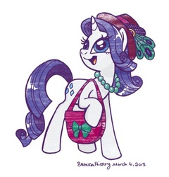 Size: 367x383 | Tagged: safe, artist:brenda hickey, rarity, pony, g4, female, hat, purse, solo