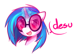 Size: 609x456 | Tagged: safe, artist:pekou, dj pon-3, vinyl scratch, pony, g4, desu, female, solo