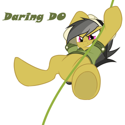 Size: 800x800 | Tagged: safe, artist:30clock, daring do, pegasus, pony, g4, action pose, featureless crotch, female, hooves, low angle, pixiv, rope, simple background, solo, swinging, underhoof