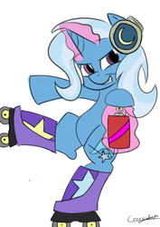 Size: 1280x1807 | Tagged: safe, artist:crusadervx, trixie, pony, unicorn, g4, female, headphones, jet set radio, magic, mare, roller skates, solo