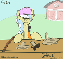 Size: 846x799 | Tagged: safe, artist:dzone16, ambrosia, cindy block, earth pony, pony, g4, 30 minute art challenge, cow tools, pony tools, the far side
