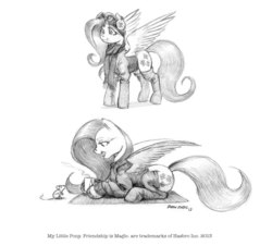 Size: 1280x1158 | Tagged: safe, artist:baron engel, fluttershy, mouse, g4, clothes, cutie mark, earmuffs, goggles, grayscale, hot chocolate, monochrome, pencil drawing, scarf, socks, traditional art