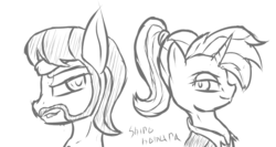 Size: 1280x683 | Tagged: safe, artist:shirohomura, ace point, allie way, earth pony, pony, unicorn, g4, 30 minute art challenge, facial hair, moustache