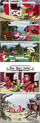 Size: 1000x3000 | Tagged: safe, artist:fign01, apple bloom, big macintosh, granny smith, pinkie pie, earth pony, pony, g4, magical mystery cure, apple, apple orchard, apple tree, barn, basket, comic, dead tree, female, filly, foal, fridge logic, male, mare, orchard, rocking chair, stallion, stupidity, swapped cutie marks, sweet apple acres, tree