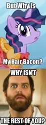 Size: 186x499 | Tagged: safe, twilight sparkle, g4, bacon, epic meal time, reaction image