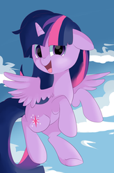 Size: 2300x3500 | Tagged: safe, artist:fikakorv, twilight sparkle, alicorn, pony, g4, cute, female, flying, happy, mare, smiling, twiabetes, twilight sparkle (alicorn)