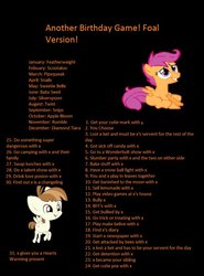 Size: 769x1039 | Tagged: safe, artist:tangerineblast, apple bloom, babs seed, diamond tiara, featherweight, pipsqueak, rumble, scootaloo, silver spoon, snails, snips, sweetie belle, twist, g4, birthday game, exploitable meme, meme, text