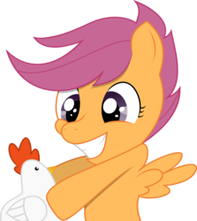 Size: 604x677 | Tagged: safe, artist:the-croolik, scootaloo, bird, chicken, pegasus, pony, g4, female, filly, foal, happy, meme, scootachicken, simple background, smiling, transparent background