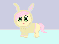 Size: 800x600 | Tagged: safe, artist:crossbone, fluttershy, fluffy pony, g4, bunny costume, bunny hood, bunnyshy, clothes, costume, cute, female, fluffy pony original art, fluffyshy, hoodie, looking at you, open mouth, smiling, solo