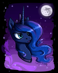 Size: 954x1200 | Tagged: dead source, safe, artist:vengefulwolf74, princess luna, pony, g4, bust, female, mare in the moon, moon, portrait, solo