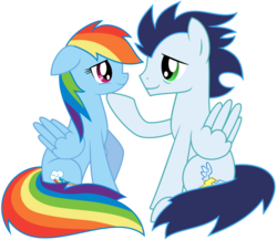 Size: 1024x888 | Tagged: safe, artist:madzik0107, rainbow dash, soarin', pegasus, pony, g4, duo, female, male, mare, ship:soarindash, shipping, simple background, stallion, straight, transparent background