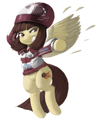 Size: 900x1109 | Tagged: safe, artist:kevinsano, wild fire, pegasus, pony, g4, clothes, female, helmet, jacket, mare, sibsy, simple background, solo