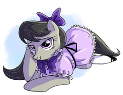 Size: 500x385 | Tagged: safe, artist:yulyeen, octavia melody, earth pony, pony, ask lolitavia, g4, ask, clothes, dress, female, mary janes, socks, solo, tumblr