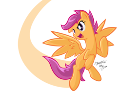 Size: 2308x1772 | Tagged: safe, artist:danmakuman, scootaloo, pegasus, pony, g4, female, scootaloo can fly, simple background, solo, transparent background