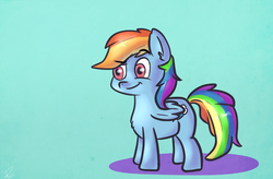 Size: 2000x1315 | Tagged: safe, artist:doovid97, rainbow dash, g4, blue background, folded wings, full body, looking forward, side view, simple background, solo, standing, wings