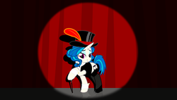 Size: 4169x2376 | Tagged: safe, artist:up1ter, dj pon-3, vinyl scratch, pony, g4, classy, clothes, curtains, female, fishnet stockings, hat, mole, solo, spotlight, stage, stagelights, top hat, vinyl class