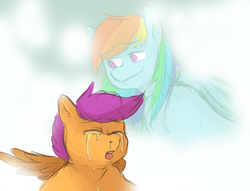Size: 1108x845 | Tagged: safe, artist:ghost, rainbow dash, scootaloo, g4, crying, scootasad