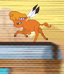 Size: 459x527 | Tagged: safe, screencap, little strongheart, bison, buffalo, g4, over a barrel, animated, awesome, badass, badass adorable, cropped, cute, desert, female, running, solo, speed lines, train