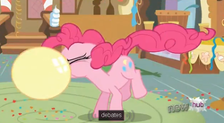 Size: 626x343 | Tagged: safe, screencap, pinkie pie, earth pony, pony, g4, balloon, blowing up balloons, female, mare, youtube caption