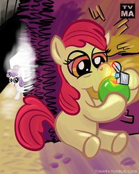Size: 799x1000 | Tagged: safe, artist:1trick, apple bloom, scootaloo, sweetie belle, g4, apple, drugs, high, smoking