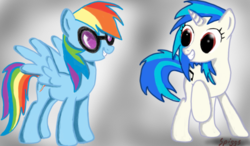 Size: 640x375 | Tagged: safe, dj pon-3, rainbow dash, vinyl scratch, g4