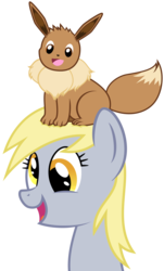 Size: 3010x5000 | Tagged: safe, artist:ambassad0r, derpy hooves, eevee, pegasus, pony, g4, crossover, female, happy, high res, mare, pokémon, simple background, transparent background, vector