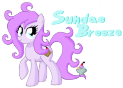 Size: 900x645 | Tagged: safe, artist:quarium, oc, oc only, oc:sundae breeze, earth pony, pony, cute, female, ice cream, looking at you, mare, raised hoof, simple background, smiling, solo, transparent background