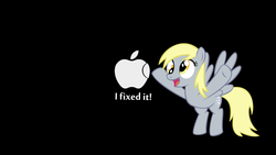 Size: 1920x1080 | Tagged: safe, artist:martybpix, derpy hooves, pegasus, pony, g4, apple, apple (company), female, mare, solo, wallpaper