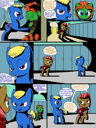 Size: 2500x3300 | Tagged: safe, artist:silvathebrony, babs seed, oc, g4, cape, clothes, comic, hall, lockers