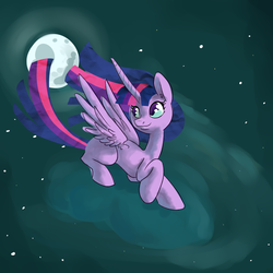 Size: 1000x1000 | Tagged: safe, artist:ponygoggles, twilight sparkle, alicorn, pony, g4, female, mare, moon, solo, stars, twilight sparkle (alicorn)