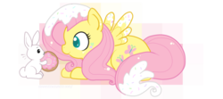 Size: 958x425 | Tagged: safe, artist:cleventine, angel bunny, fluttershy, pegasus, pony, rabbit, g4, animal, donut, female, mare, simple background, transparent background