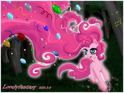 Size: 710x535 | Tagged: safe, artist:lovelyfantasy, pinkie pie, earth pony, pony, g4, balloon, female, smiling, solo