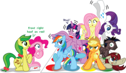 Size: 1024x593 | Tagged: safe, artist:inkrose98, apple fritter, applejack, fluttershy, pinkie pie, rainbow dash, rarity, twilight sparkle, oc, alicorn, earth pony, pegasus, pony, unicorn, g4, alicorn oc, apple family member, female, mane six, mare, simple background, transparent background, twilight sparkle (alicorn), twister