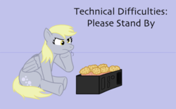 Size: 500x309 | Tagged: safe, artist:duskapassadig, derpy hooves, pegasus, pony, g4, computer, derpy hooves tech support, female, mare, muffin, solo, technical difficulties