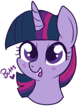 Size: 156x212 | Tagged: source needed, safe, artist:lulubell, twilight sparkle, pony, unicorn, g4, blushing, bust, colored pupils, cute, female, head, heart, mare, open mouth, portrait, simple background, smiling, solo, transparent background, unicorn twilight