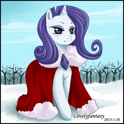 Size: 710x710 | Tagged: safe, artist:lovelyfantasy, rarity, pony, g4, clothes, snow, solo