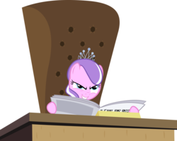 Size: 7540x6000 | Tagged: safe, artist:metatiara, diamond tiara, earth pony, pony, g4, .svg available, absurd resolution, desk, evil, female, filly, newspaper, simple background, solo, transparent background, vector